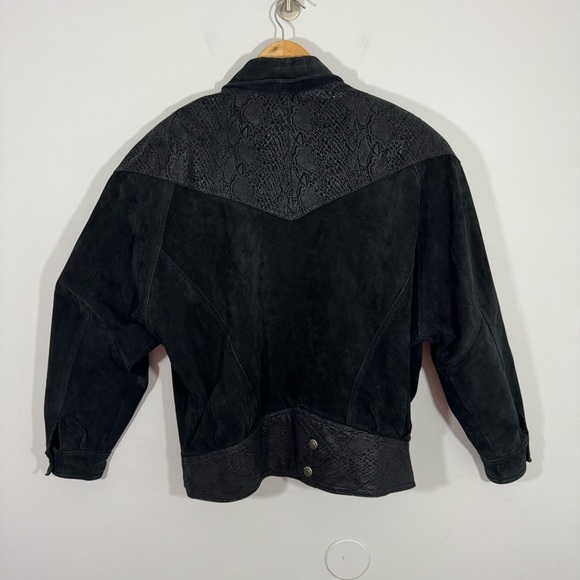 Vintage 80s BB Dakota Leather Bomber Jacket Sz M Black Moto Western Suede EUC - Picture 7 of 14